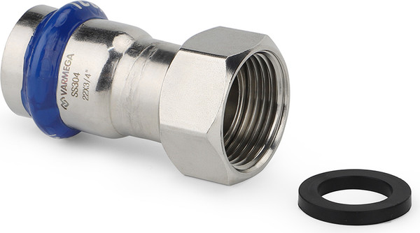 Изображение товара Муфта Varmega Inox Press раструбная с накидной гайкой 22х3/4" / VM709002205