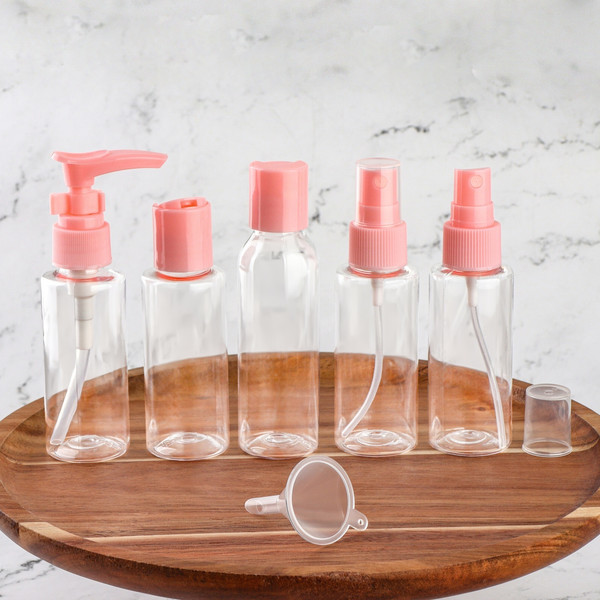 Изображение товара Набор флаконов для косметики Onlytop В чехле / 7583959 (6шт, розовый/прозрачный)