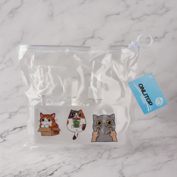 Изображение товара Набор флаконов для косметики Onlytop В футляре с наклейками / 10083432 (7шт, прозрачный/белый)