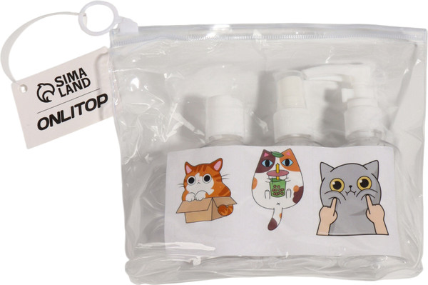 Изображение товара Набор флаконов для косметики Onlytop В футляре с наклейками / 10083432 (7шт, прозрачный/белый)