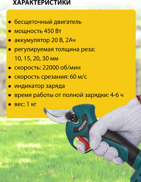 Изображение товара Секатор аккумуляторный Pioneer BP-20V20BL-01