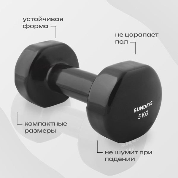 Изображение товара Набор для фитнеса Sundays Fitness Набор гантелей IR92005 2х5кг + Коврик IR97506 (черный, серый)