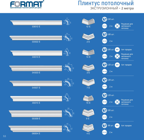 Изображение товара Плинтус потолочный FORMAT 03006Е 18x22