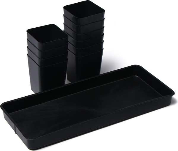 Изображение товара Набор горшков для рассады GREENGO 44x18см (10шт, черный)