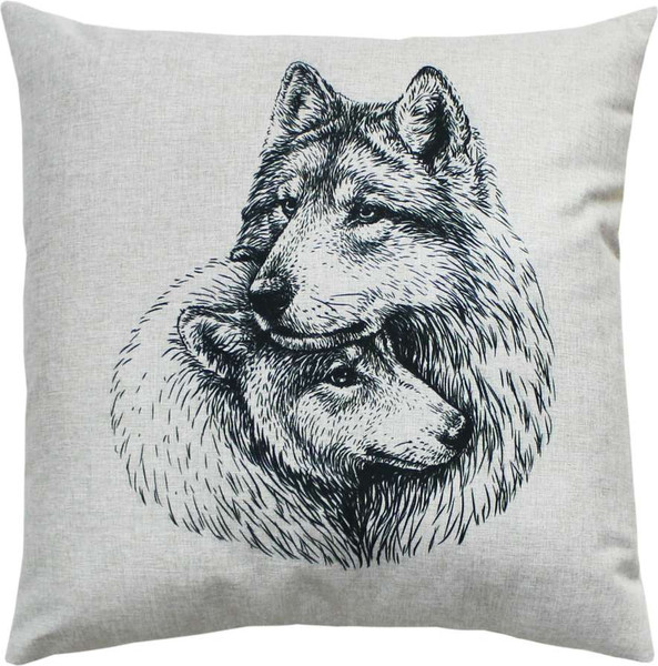 Изображение товара Подушка декоративная MATEX Melange Волк и волчица / 67-016 (серый/бежевый/серый)