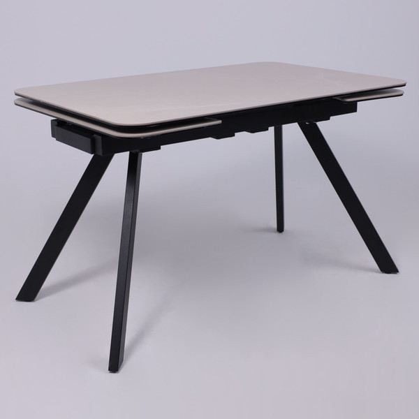 Изображение товара Обеденный стол Аврора Леон 1200-1840x800 (камень слоновая кость Bayona Ivory/черный матовый)