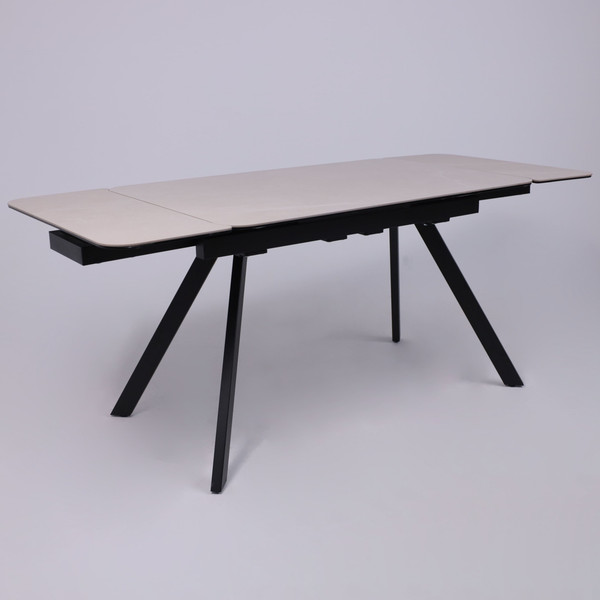 Изображение товара Обеденный стол Аврора Леон 1200-1840x800 (камень слоновая кость Bayona Ivory/черный матовый)