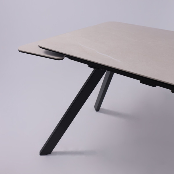 Изображение товара Обеденный стол Аврора Леон 1200-1840x800 (камень слоновая кость Bayona Ivory/черный матовый)