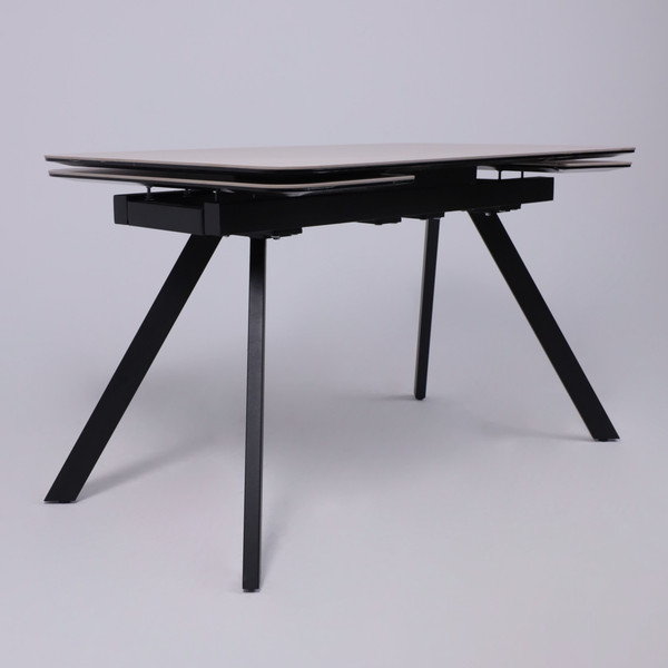 Изображение товара Обеденный стол Аврора Леон 1200-1840x800 (камень слоновая кость Bayona Ivory/черный матовый)