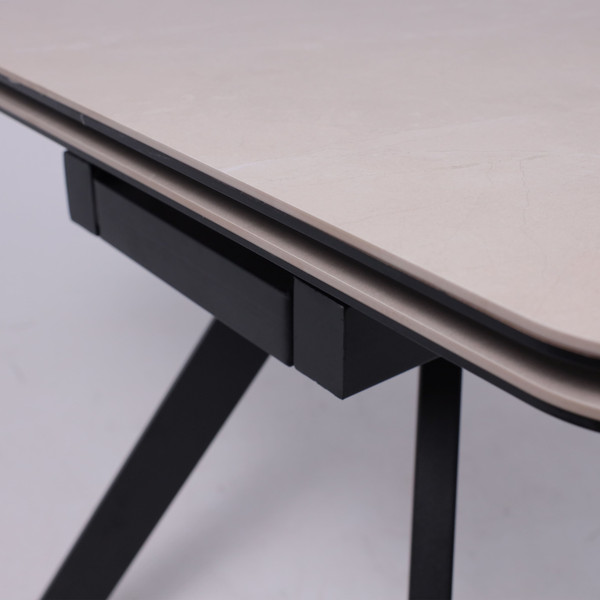 Изображение товара Обеденный стол Аврора Леон 1200-1840x800 (камень слоновая кость Bayona Ivory/черный матовый)