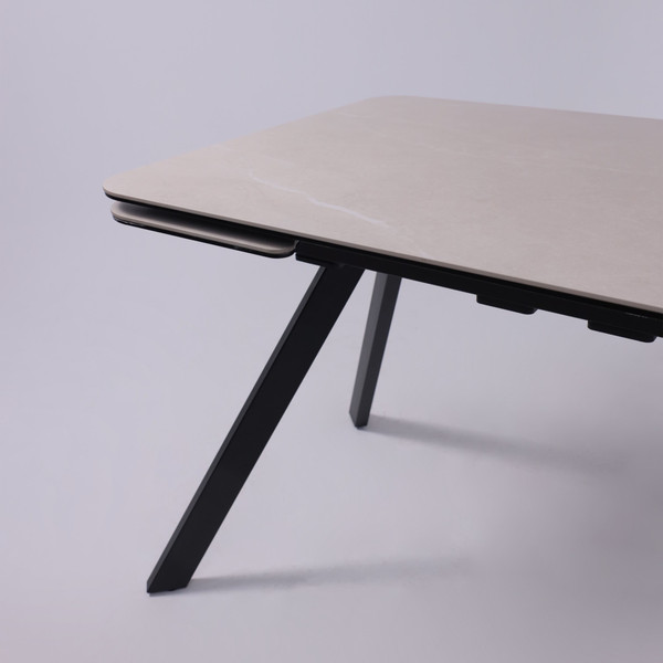 Изображение товара Обеденный стол Аврора Леон 1200-1840x800 (камень слоновая кость Bayona Ivory/черный матовый)