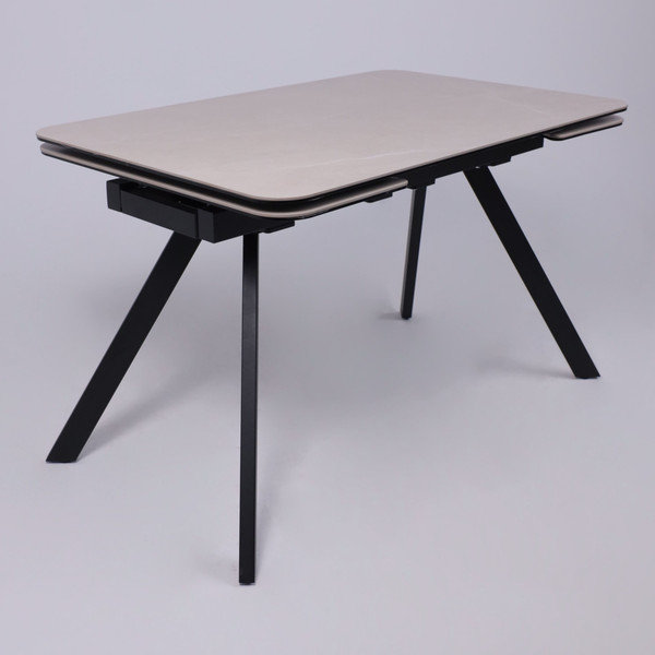 Изображение товара Обеденный стол Аврора Леон 1200-1840x800 (камень слоновая кость Bayona Ivory/черный матовый)