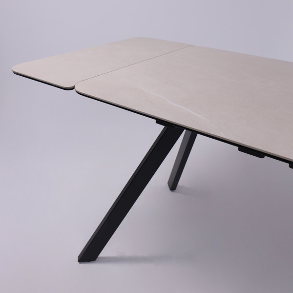 Изображение товара Обеденный стол Аврора Леон 1200-1840x800 (камень слоновая кость Bayona Ivory/черный матовый)