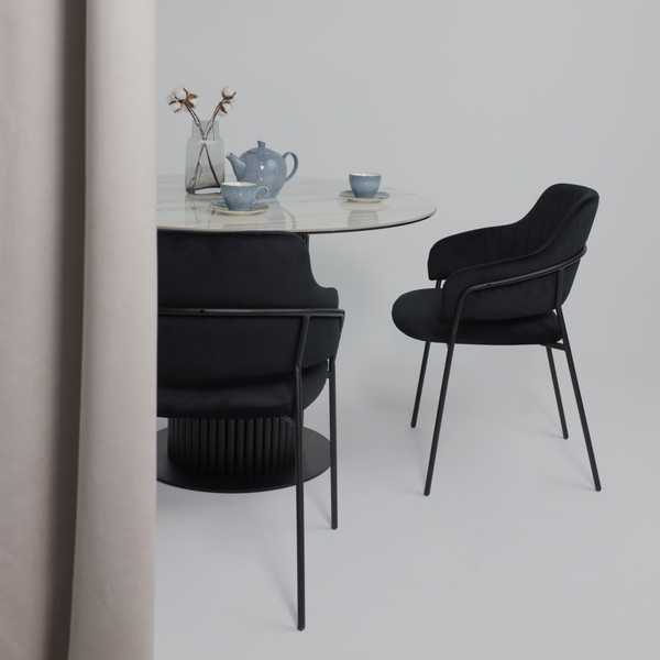 Изображение товара Обеденный стол Аврора Раунд (камень белый Elyt pulido/черный матовый)