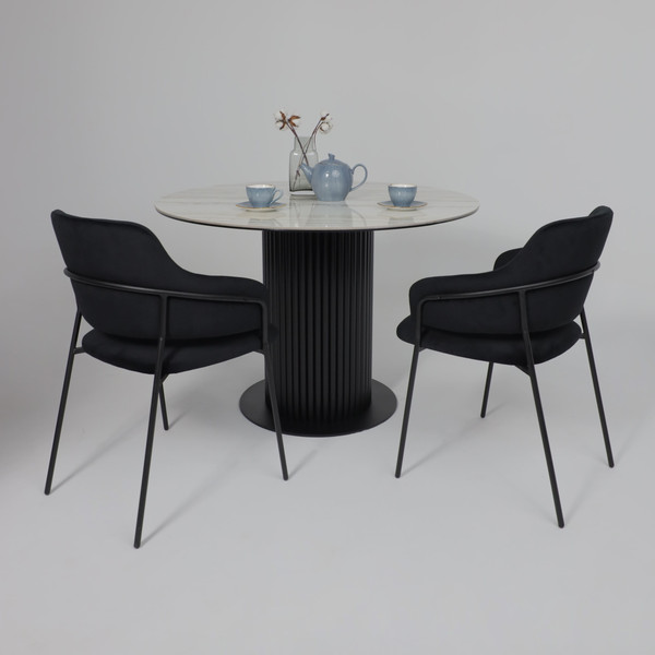Изображение товара Обеденный стол Аврора Раунд (камень белый Elyt pulido/черный матовый)