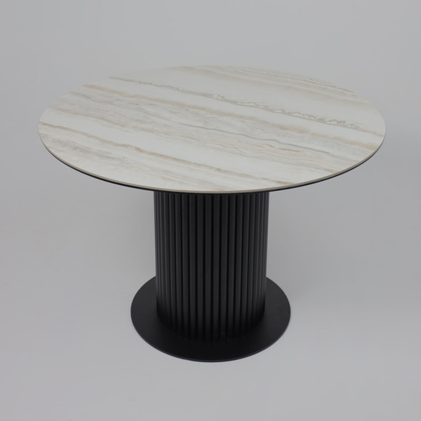 Изображение товара Обеденный стол Аврора Раунд (камень белый Elyt pulido/черный матовый)