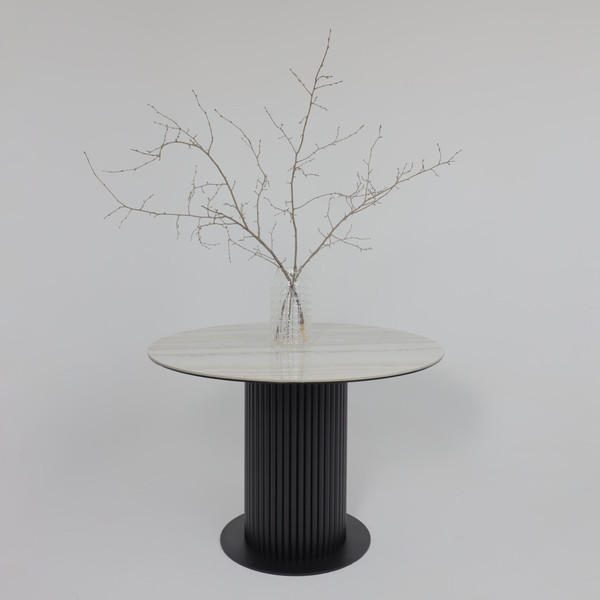 Изображение товара Обеденный стол Аврора Раунд (камень белый Elyt pulido/черный матовый)