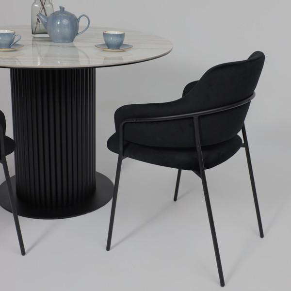 Изображение товара Обеденный стол Аврора Раунд (камень белый Elyt pulido/черный матовый)