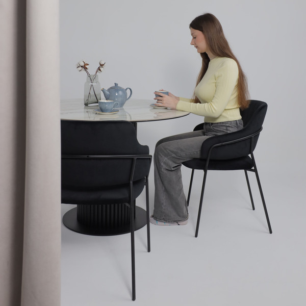 Изображение товара Обеденный стол Аврора Раунд (камень белый Elyt pulido/черный матовый)