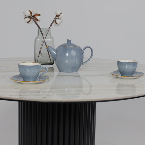 Изображение товара Обеденный стол Аврора Раунд (камень белый Elyt pulido/черный матовый)