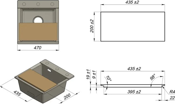 Изображение товара Разделочная доска на мойку GRANULA 435x200x18 (ясень)