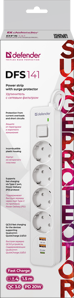 Изображение товара Сетевой фильтр Defender DFS 141 / 99433 (1.5м, 4розетки, белый)
