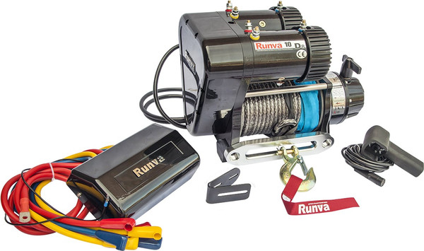 Изображение товара Лебедка электрическая Runva 12V 10000 lbs 4500кг двухмоторная / EWS10000SR (синтетический трос)
