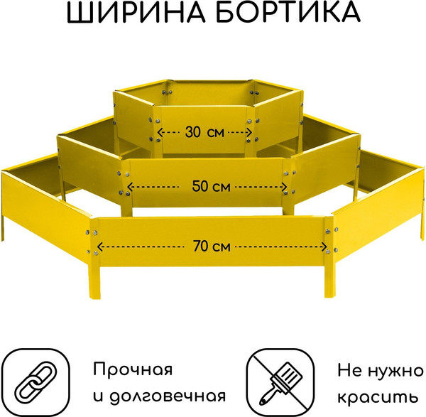 Изображение товара Грядка модульная GREENGO Клумба оцинкованная 3 яруса 60-100-140см (желтый)