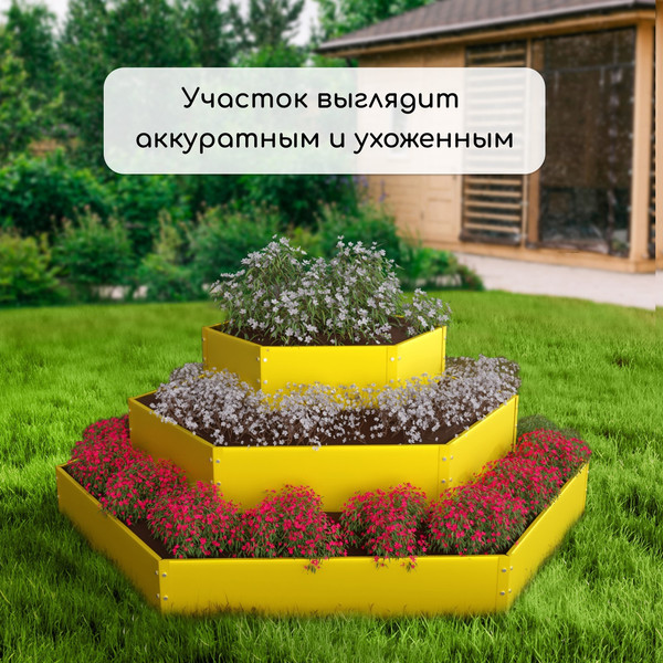 Изображение товара Грядка модульная GREENGO Клумба оцинкованная 3 яруса 60-100-140см (желтый)