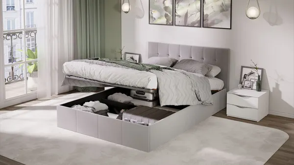 Изображение товара Полуторная кровать ТриЯ Эмма 1400 с ПМ (велюр Confetti Silver)