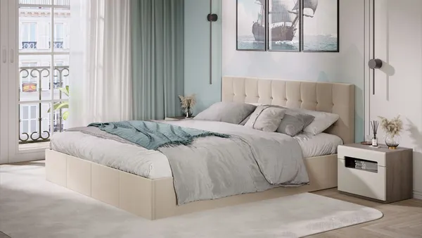 Изображение товара Двуспальная кровать ТриЯ Эмма 1800 (велюр Confetti Cream)