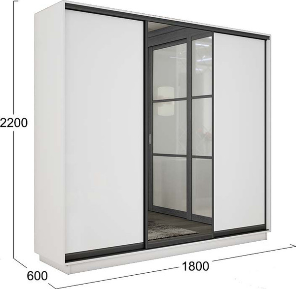 Изображение товара Шкаф-купе ТриЯ Румер-2 СШК 3.180.60-11.13.11 Н 3-х дверный (белый снег/белый снег/зеркало/черный профиль)