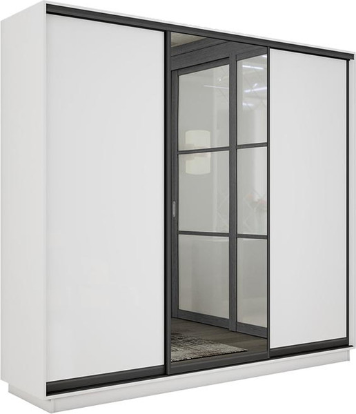 Изображение товара Шкаф-купе ТриЯ Румер-2 СШК 3.180.60-11.13.11 Н 3-х дверный (белый снег/белый снег/зеркало/черный профиль)