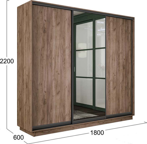 Изображение товара Шкаф-купе ТриЯ Румер-2 СШК 3.180.60-11.13.11 Н 3-х дверный (дуб крафт табачный/дуб крафт табачный/зеркало/черный)