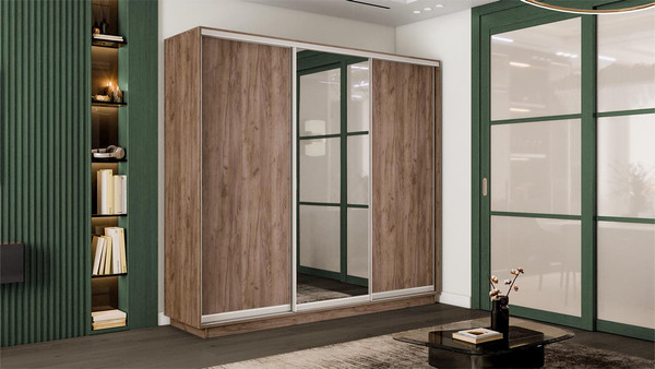 Изображение товара Шкаф-купе ТриЯ Румер-2 СШК 3.180.60-13.11.13 3-х дверный (дуб крафт табачный/зеркало/дуб крафт табачный/зеркало)