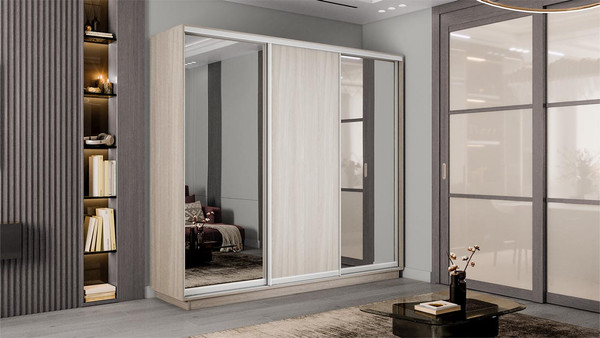 Изображение товара Шкаф-купе ТриЯ Румер-2 СШК 3.180.60-13.11.13 3-х дверный (ясень шимо светлый/зеркало/ясень шимо светлый/зеркало)