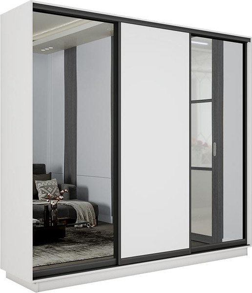 Изображение товара Шкаф-купе ТриЯ Румер-2 СШК 3.180.60-13.11.13 Н 3-х дверный (белый снег/зеркало/белый снег/зеркало/черный)
