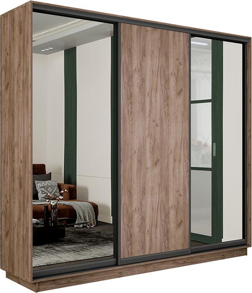 Изображение товара Шкаф-купе ТриЯ Румер-2 СШК 3.180.60-13.11.13 Н 3-х дверный (дуб крафт табачный/зеркало/дуб крафт табачный/зеркало/черный)