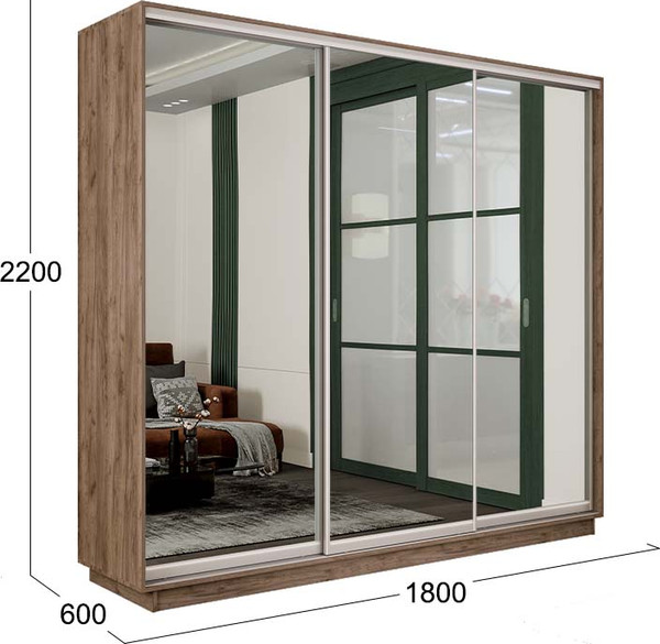 Изображение товара Шкаф-купе ТриЯ Румер-2 СШК 3.180.60-13.13.13 3-х дверный (дуб крафт табачный/зеркало/зеркало/зеркало)