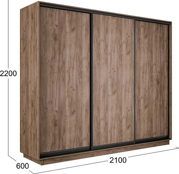 Изображение товара Шкаф-купе ТриЯ Румер-2 СШК 3.210.70-11.11.11 Н 3-х дверный (дуб крафт табачный/дуб крафт табачный/черный профиль)