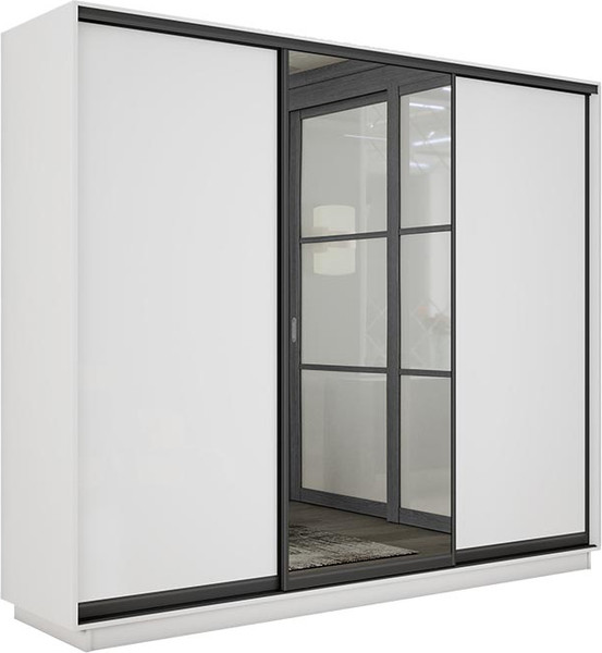 Изображение товара Шкаф-купе ТриЯ Румер-2 СШК 3.210.70-11.13.11 Н 3-х дверный (белый снег/белый снег/зеркало/белый снег/черный профиль)