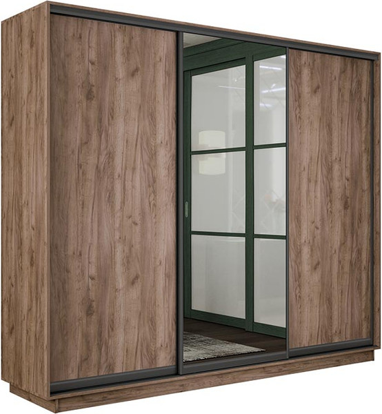 Изображение товара Шкаф-купе ТриЯ Румер-2 СШК 3.210.70-11.13.11 Н 3-х дверный (дуб крафт табачный/дуб крафт табачный/зеркало/дуб крафт табачный/черный профиль)