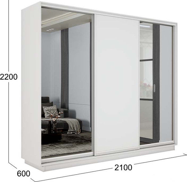 Изображение товара Шкаф-купе ТриЯ Румер-2 СШК 3.210.70-13.11.13 3-х дверный (белый снег/зеркало/белый снег/зеркало)