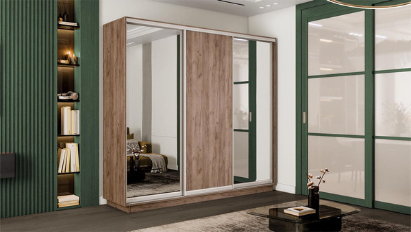 Изображение товара Шкаф-купе ТриЯ Румер-2 СШК 3.210.70-13.11.13 3-х дверный (дуб крафт табачный/зеркало/дуб крафт табачный/зеркало)