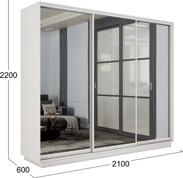 Изображение товара Шкаф-купе ТриЯ Румер-2 СШК 3.210.70-13.13.13 3-х дверный (белый снег/зеркало/зеркало/зеркало)