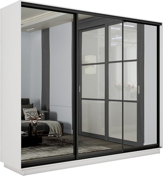 Изображение товара Шкаф-купе ТриЯ Румер-2 СШК 3.210.70-13.13.13 Н 3-х дверный (белый снег/зеркало/зеркало/зеркало/черный профиль)