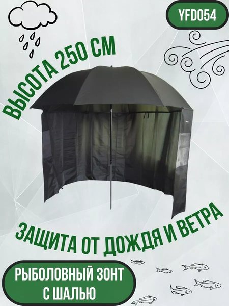 Изображение товара Зонт рыболовный Wahoo С шалью на 6 секторов с двумя окошками / YFD054