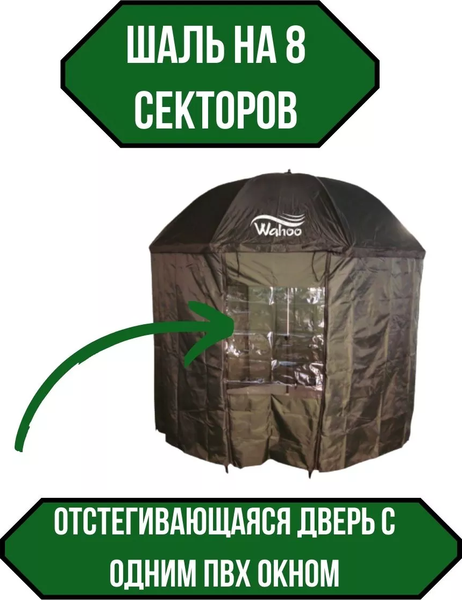 Изображение товара Зонт рыболовный Wahoo С шалью на 8 секторов с одним окошком / YFD059-1