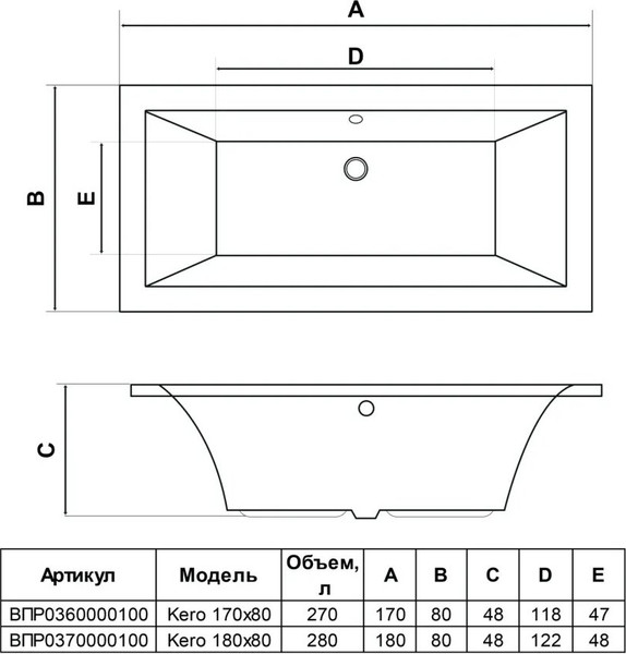 Изображение товара Ванна акриловая Alba Spa Kero 170x80