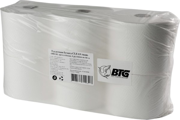 Изображение товара Туалетная бумага BTG Clean M600-100110 трехслойная (6рул, 66м)